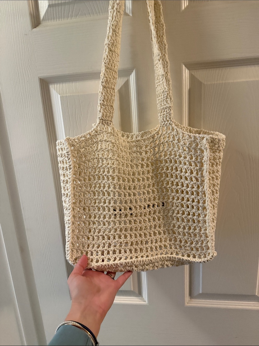 Cream Crochet Tote Bag with 'BOOK BAG' Text - Picture 3 of 3